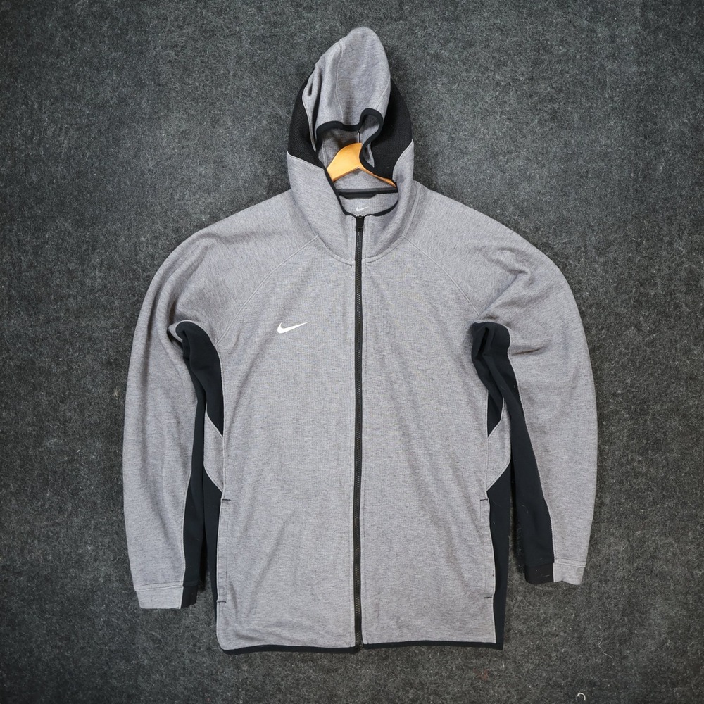 Nike Dri-Fit Full Zip Hoodie Mens Large Gray Polyester Cotton Athletic Training
